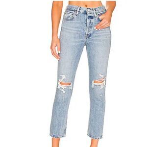 Agolde Riley High Rise Straight Crop - Distressed Light Blue - Sz 28